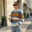 Idle Striped Sweater Multi Color Mosaic Striped Crew Neck Long Sleeves Knitwear Office Top