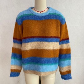 Idle Striped Sweater Multi Color Mosaic Striped Crew Neck Long Sleeves Knitwear Office Top