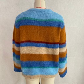 Idle Striped Sweater Multi Color Mosaic Striped Crew Neck Long Sleeves Knitwear Office Top