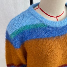 Idle Striped Sweater Multi Color Mosaic Striped Crew Neck Long Sleeves Knitwear Office Top