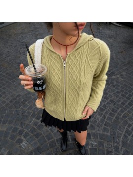 Hooded Zipper Knitted Cardigan Diamond Loose Long Sleeve Hoodie College Autumn Winter Sweater Coat