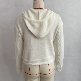 Hooded Zipper Knitted Cardigan Diamond Loose Long Sleeve Hoodie College Autumn Winter Sweater Coat