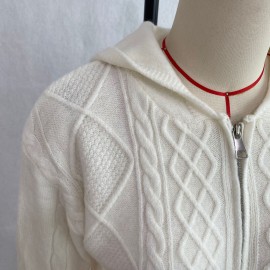 Hooded Zipper Knitted Cardigan Diamond Loose Long Sleeve Hoodie College Autumn Winter Sweater Coat