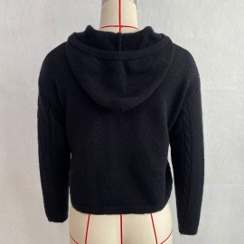 Hooded Zipper Knitted Cardigan Diamond Loose Long Sleeve Hoodie College Autumn Winter Sweater Coat