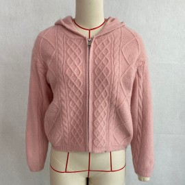 Hooded Zipper Knitted Cardigan Diamond Loose Long Sleeve Hoodie College Autumn Winter Sweater Coat
