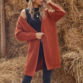 Mid Length Knitted Cardigan Women Loose Solid Color Sweater Coat Autumn Winter Lazy Outerwear Coat