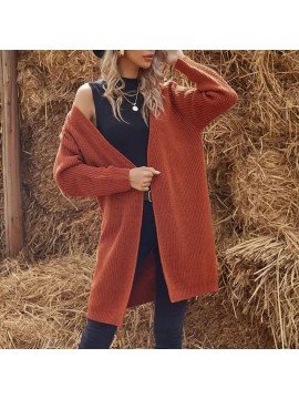 Mid Length Knitted Cardigan Women Loose Solid Color Sweater Coat Autumn Winter Lazy Outerwear Coat
