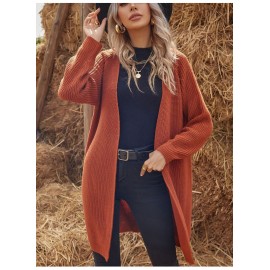 Mid Length Knitted Cardigan Women Loose Solid Color Sweater Coat Autumn Winter Lazy Outerwear Coat
