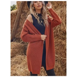 Mid Length Knitted Cardigan Women Loose Solid Color Sweater Coat Autumn Winter Lazy Outerwear Coat