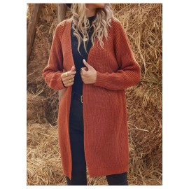 Mid Length Knitted Cardigan Women Loose Solid Color Sweater Coat Autumn Winter Lazy Outerwear Coat