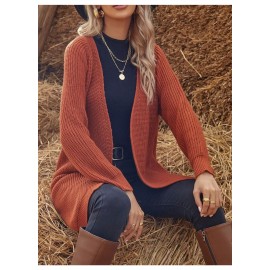 Mid Length Knitted Cardigan Women Loose Solid Color Sweater Coat Autumn Winter Lazy Outerwear Coat