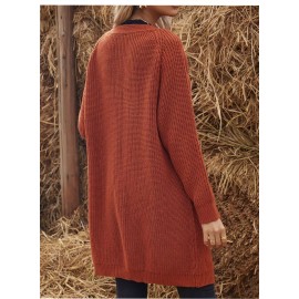 Mid Length Knitted Cardigan Women Loose Solid Color Sweater Coat Autumn Winter Lazy Outerwear Coat