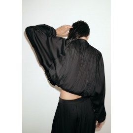 Women Clothing Autumn Loose All Matching Batwing Sleeve Black Short Jacket Coat