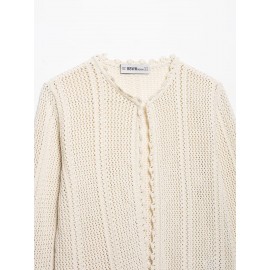 Women Clothing Autumn Gentle Fresh Beige Hollow Out Cutout Crocheted Short Sweater Women