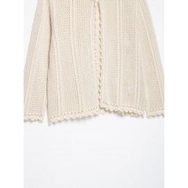 Women Clothing Autumn Gentle Fresh Beige Hollow Out Cutout Crocheted Short Sweater Women