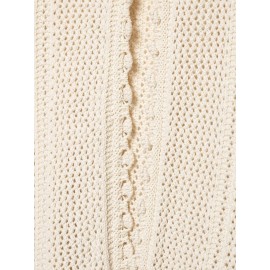 Women Clothing Autumn Gentle Fresh Beige Hollow Out Cutout Crocheted Short Sweater Women