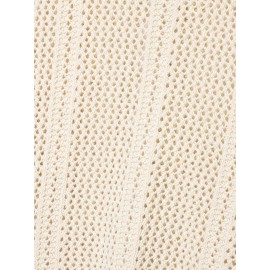 Women Clothing Autumn Gentle Fresh Beige Hollow Out Cutout Crocheted Short Sweater Women