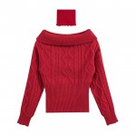Off Shoulder Beige Long Sleeve Pullover Women Autumn Loose Cable Knit Sweater Gentle Korean All Matching Top