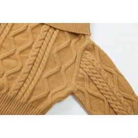 Off Shoulder Beige Long Sleeve Pullover Women Autumn Loose Cable Knit Sweater Gentle Korean All Matching Top