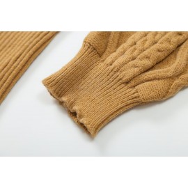 Off Shoulder Beige Long Sleeve Pullover Women Autumn Loose Cable Knit Sweater Gentle Korean All Matching Top