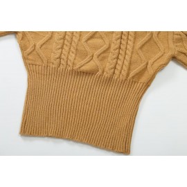 Off Shoulder Beige Long Sleeve Pullover Women Autumn Loose Cable Knit Sweater Gentle Korean All Matching Top