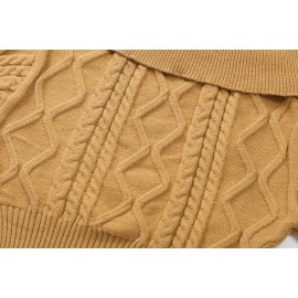 Off Shoulder Beige Long Sleeve Pullover Women Autumn Loose Cable Knit Sweater Gentle Korean All Matching Top