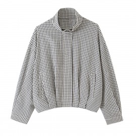 Women Clothing Early Autumn Casual Stand Collar Long Sleeve Plaid Bomber Jacket Zipper Coat