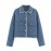 Autumn Women Polo Collar Frayed Hem Denim Jacket