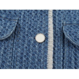 Autumn Women Polo Collar Frayed Hem Denim Jacket