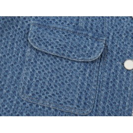Autumn Women Polo Collar Frayed Hem Denim Jacket