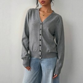 Women Clothing Solid Color Sweater Button Knitted Cardigan Fall Sweater Coat