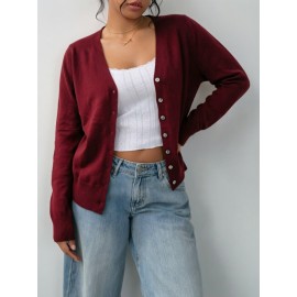 Women Clothing Solid Color Sweater Button Knitted Cardigan Fall Sweater Coat