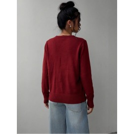 Women Clothing Solid Color Sweater Button Knitted Cardigan Fall Sweater Coat