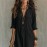 Women Elegant Button Collared Slit Elegant Dress