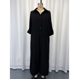 Women Elegant Button Collared Slit Elegant Dress