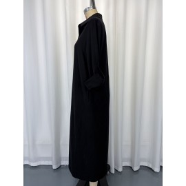 Women Elegant Button Collared Slit Elegant Dress