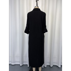 Women Elegant Button Collared Slit Elegant Dress