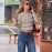 in Striped Long Sleeved T shirt Women Autumn Slim Fit Cardigan All Matching Top Women