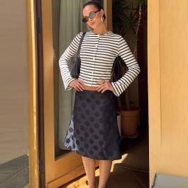 in Striped Long Sleeved T shirt Women Autumn Slim Fit Cardigan All Matching Top Women