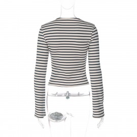 in Striped Long Sleeved T shirt Women Autumn Slim Fit Cardigan All Matching Top Women