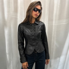 Casual Locomotive Double Breasted Collared Slim Leather Jacket Street Retro Sexy Personality Fashionable Jacket