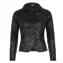 Casual Locomotive Double Breasted Collared Slim Leather Jacket Street Retro Sexy Personality Fashionable Jacket