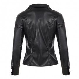 Casual Locomotive Double Breasted Collared Slim Leather Jacket Street Retro Sexy Personality Fashionable Jacket