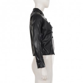 Casual Locomotive Double Breasted Collared Slim Leather Jacket Street Retro Sexy Personality Fashionable Jacket