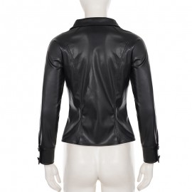Casual Locomotive Double Breasted Collared Slim Leather Jacket Street Retro Sexy Personality Fashionable Jacket