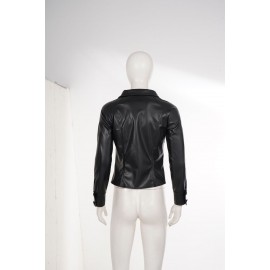 Casual Locomotive Double Breasted Collared Slim Leather Jacket Street Retro Sexy Personality Fashionable Jacket