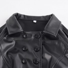 Casual Locomotive Double Breasted Collared Slim Leather Jacket Street Retro Sexy Personality Fashionable Jacket