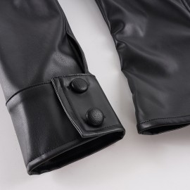 Casual Locomotive Double Breasted Collared Slim Leather Jacket Street Retro Sexy Personality Fashionable Jacket