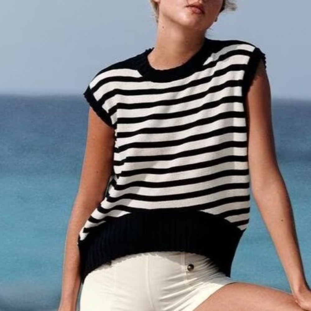 Women Clothing Summer Casual Office Striped Knitted Vest