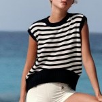 Women Clothing Summer Casual Office Striped Knitted Vest